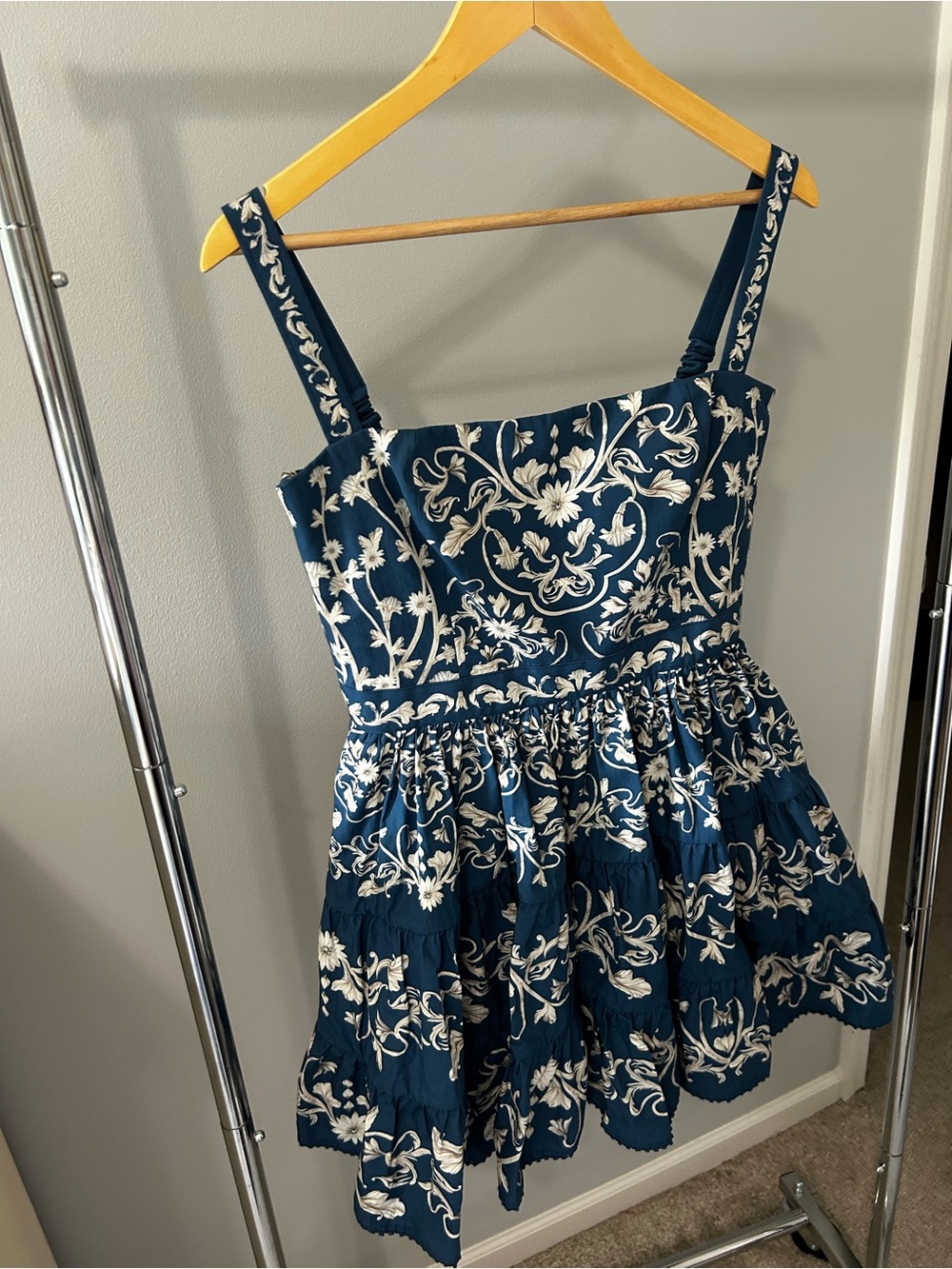Agua by Agua Bendita Navy Blue and Cream Floral Mini Dress